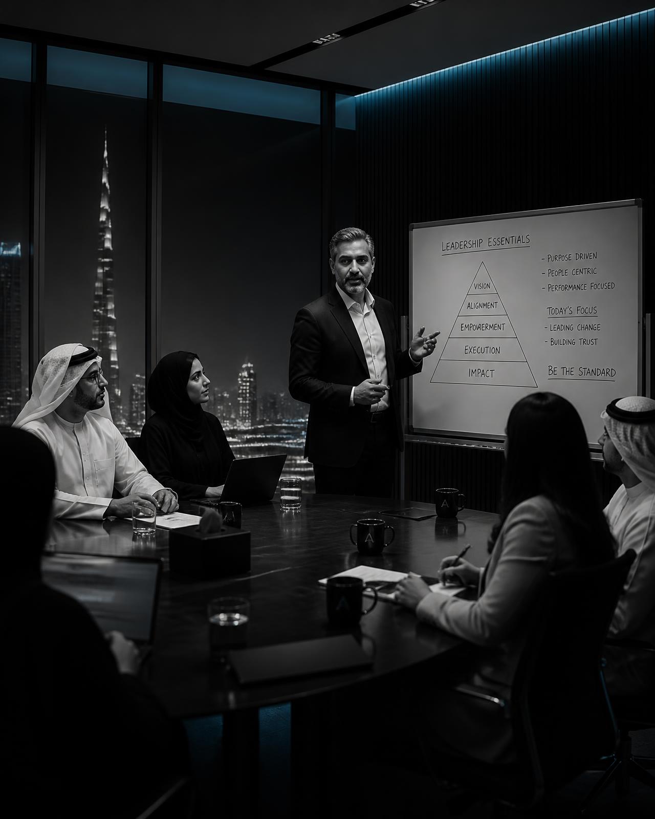 Leadership capability workshop in a Dubai boardroom